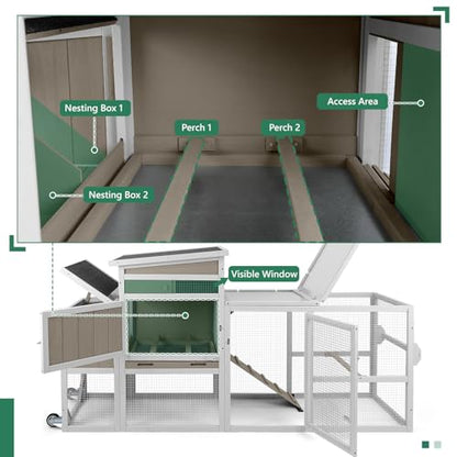 157" L Large Chicken Coop with Run, Mobile Chicken House with Wheels, Nesting Boxes, UV-Resistant Roof, Indoor Outdoor Rabbit Hutch Poultry Hen Cage for 4-6 Chickens with Removable Tray and Ramp - color: Grey-Double