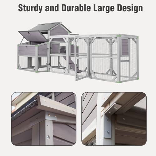 55ft² Chicken Coop - Super Large Chicken Tractor, Chicken House with Run, Wooden Hen House Poultry Cage with 6 Large Nesting Boxes, 6 Perches for 10-15 Chickens - size: 137.0"L x 63.0"W x 62.0"H