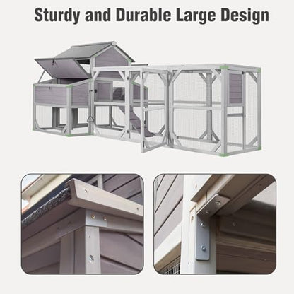 Large Chicken Coop with Run - Wooden Hen House with 6 Nesting Boxes and Removable Tray, 41.3ft² Poultry Pet Hutch Run Cage with Waterproof Asphalt Roof, fold Out House for 8-10 Chickens - size: 118.0"L x 98.0"W x 49.0"H