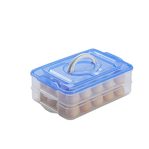 Deviled Egg Containers with Lid, Portable Egg Carrier Tray | 2-Layer, 40 eggs, Stackable Storage Holder with Handle for Refrigerator for Camping, Party, Travel - color: blue