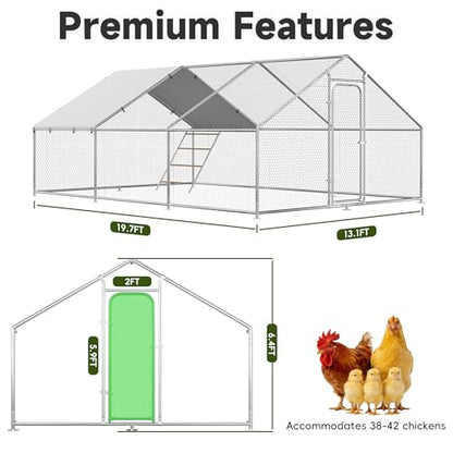 Large Metal Chicken Coop with Roosting Perch, Waterproof and UV-Resistant Cover,Outdoor Walk-in Cage Hen House for Yard Farm Rabbit Duck Chicken Run with Spire Roof(19.7'W x 13.1'L x 6.4'H) - size: 236.0"L x 157.5"W x 78.0"H