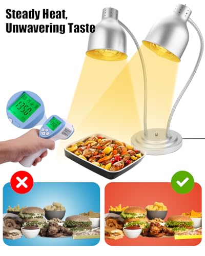 Food Heat Lamp, Heating Lamp with Flexible Arm, 250W Bulb x 3-5000 Hours Rated, Commercial Food Warmers for Buffet, Parties, Fast Food, (Sliver) - color: Sliver, size: Double-Head