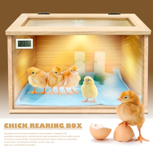 Chicken Brooder Box for Chicks & Quail with 3 Absorbent Pads, Feeder and Waterer - Adjustable Temperature Control Brooding Box for Small Chicken Coop & Quail Cage (15.7x12x12 Inches) ﻿ - color: Beige