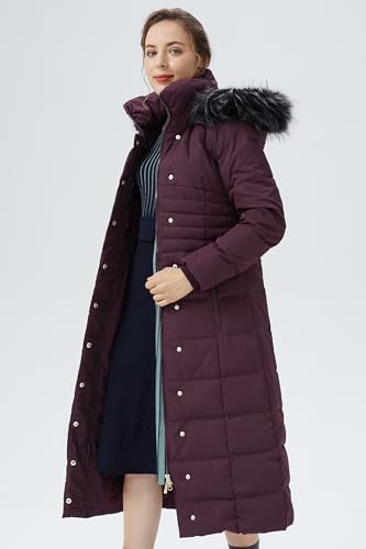 Orolay Women Warm Down Jacket with Hood Fur Long Puffer Coat - color: Purple, size: Small