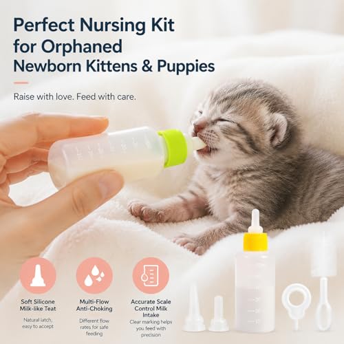 Tondiamo 17 Pcs Kitten Bottle Feeding Kit Puppy Bottles for Nursing Puppy Milk, Replacement Nipples Cleaning Brushes Bottle Opening Needles for Newborn Pet Cat Dog Rabbit Goat, Yellow, Green - color: Yellow, Green