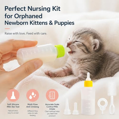 Tondiamo 17 Pcs Kitten Bottle Feeding Kit Puppy Bottles for Nursing Puppy Milk with Nipples Cleaning Brushes Bottle Opening Needles Hand Feeding Supplies for Newborn Small Pet, Yellow, Green - color: Yellow, Green