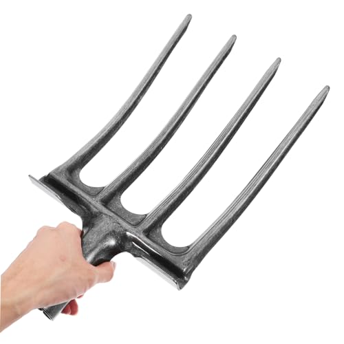 Heavy Duty Steel Pitch Fork for Gardening 4-Prong Tines Manure Rake for Digging and Loosening Soil Sturdy Farm Tool