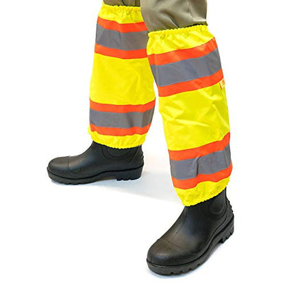 RK-GAITERS Hi-Viz Contrasting Trim Leg Gaiters, Polyester oxford w/PU coating (Lime, 1-Pair)