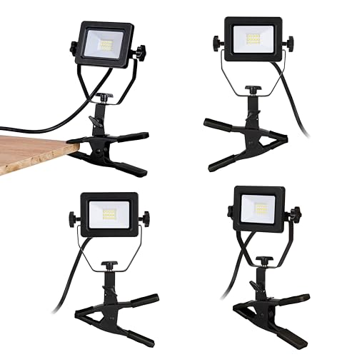 1200 Lumens Portable LED Clamp Work Light with 5ft 120V AC/60Hz Power Plug, Lightweight Design, Suitable for Wet Location, 10 Watts, 5000K Daylight, ETL Certified, 4pack - color: Black-4
