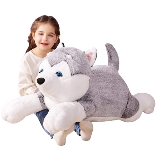 IKASA Giant Husky Stuffed Animal Plush Toy,30" Large Dog Puppy Cute Jumbo Soft Toys,Huge Big Size Plushy Fluffy Fat Plushie,Gifts for Kids - style: Husky Dog