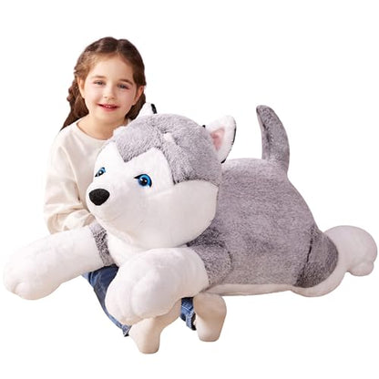 IKASA Giant Husky Stuffed Animal Plush Toy,30" Large Dog Puppy Cute Jumbo Soft Toys,Huge Big Size Plushy Fluffy Fat Plushie,Gifts for Kids - style: Husky Dog