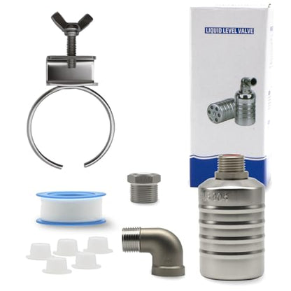 HXH 1 Pack NPT 304 Stainless Steel 1/2" to 3/4'' Water Float Valve Kit | Auto Shut off Water Level Control Float Valve, Fully Automatic water shut off valve for Pool, Livestock Troughs.