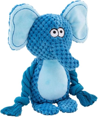 Cotton Rope Squeaky Dog Toy with Crinkle Paper – Interactive Plush Chew Toy for Small & Medium Puppies, Elephant Design - color: Blue