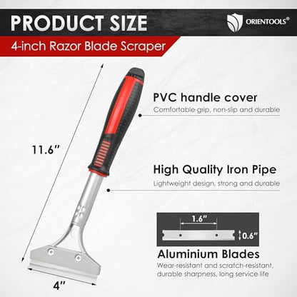 ORIENTOOLS Heavy Duty Long Handle Scraper Tool – Multi Surface for Floor Paint, Metal, Plastic, Glass, Sticker, Wallpaper, Window Cleaning, with Tough Blades for Cleaning