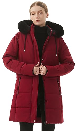 MOERDENG Women's Winter Puffer Coat Thicken Fleece Lined Down Jacket Waterproof Faux Fur Detachable Hooded Parka - color: Red, size: X-Large