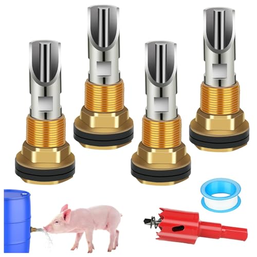 Pig Nipple Waterer for Barrel Kit Automatic Pig Waterer System 1/2 inch Stainless Steel Pigs Drinker Feeder with Water Tank Connectors Hog Water Nipples for Sows Piglet Brass 4pcs - color: Brass, size: 4pcs