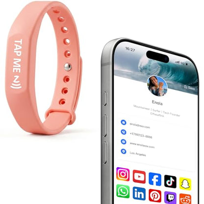 Smart Digital Business Card Wristband with NFC & QR Code - Social Media Sharing Bracelet - Tap to Share Profile - Compatible with iOS & Android (Pink) - color: Pink
