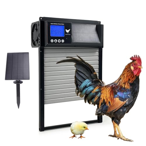 SolarGuard Automatic Chicken Coop Door – Aluminum Alloy Solar-Powered Door with LCD Display, Weatherproof Design, Anti-Pinch Safety, 4 Operation Modes, and Battery Backup for Hens, Ducks, Poultry