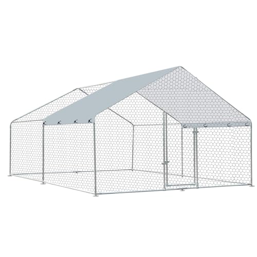 Outdoor Metal Chicken Coop Large Walk-in Poultry Cage Spire-Shaped Chicken Run with Waterproof and Anti-Ultraviolet Cover for Outside,Backyard and Farm,9.8' L*9.8' W*6.4' H - size: 117.6"L x 117.6"W x 76.8"H