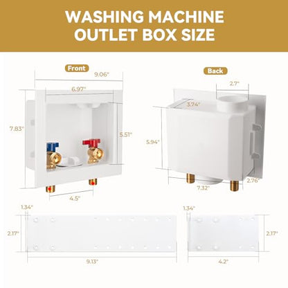 Washing Machine Outlet Box, 1/2 Inch MIP&Sweat x3/4 Inch MHT with Center Drain, Washer Faucet Recessed Box, Laundry Washer Valve Outlet Box - color: MIP&Sweat/Regular