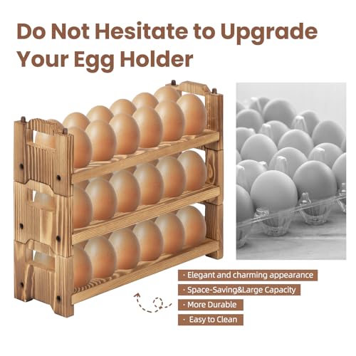 Egg Holder Countertop, 3-tire Solid Wooden Egg Holder, Stackable Egg Storage Easter Basket Holding Up to 36 Fresh Eggs, Chicken, Duck Eggs - Unfinished