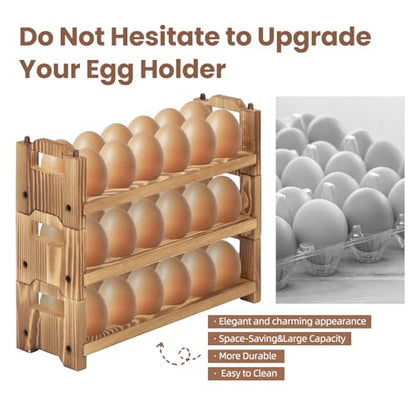 Egg Holder Countertop, 3-tire Solid Wooden Egg Holder, Stackable Egg Storage Easter Basket Holding Up to 36 Fresh Eggs, Chicken, Duck Eggs - Unfinished