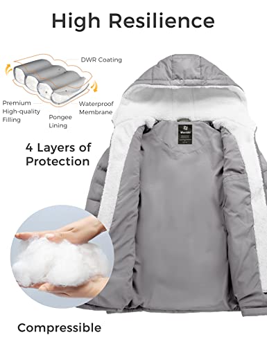wantdo Women's Quilted Winter Coats Hooded Warm Puffer Jacket with Fleece Hood - color: Gray, size: Small