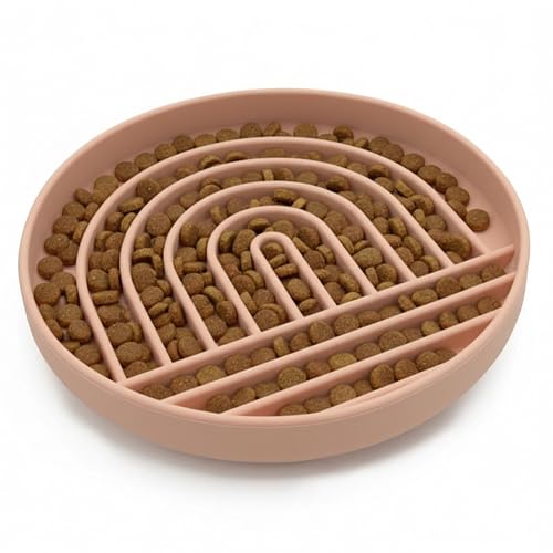 Should We Go? Slow Feeder Dog Bowls - Large Size Silicone Slow Eating Dog Bowl for Puppies & Dogs with Suction Cup -Dishwasher-Safe, Lick Mat Design, Reduces Gulping,for All Breeds,9.5”x1.5”- Blush - color: Blush - Rainbow Design, size: Large (9.5” Across
