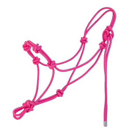 4 Knot Rope Halter for Horses – Strong 1/4″ Stiff Rope Bitless Training Halter,Lightweight & Adjustable - color: Pink, size: Small