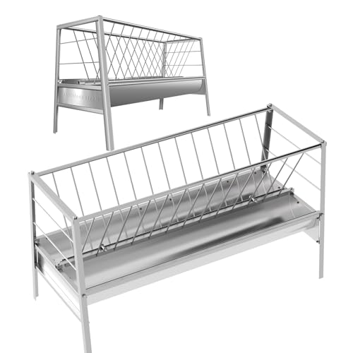 Stainless Steel Livestock Hay Feeder 85 Gallon, 2-in-1 Heavy Duty Feed Trough for Goats, Sheep, Miniature Horses, Rust-Proof Pasture Rack, Minimizes Waste