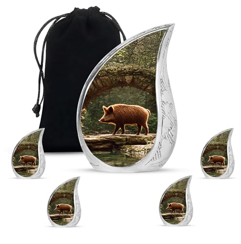 Brown Pig Funeral Cremation Urn - Green Memorial Urns for Adult Women & Men - Large Decorative Burial Urn for Mom & Dad Ashes (Set of 5-10" & 3") - color: Pig Urn - 9