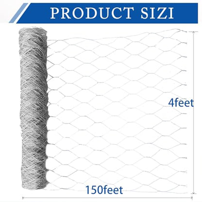 WFLNHB Hexagonal Chicken Wire Poultry Netting Galvanized Mesh Garden Fence Barrier Fence Mesh Roll 4Feet x 150Feet - size: 4FTx150FT