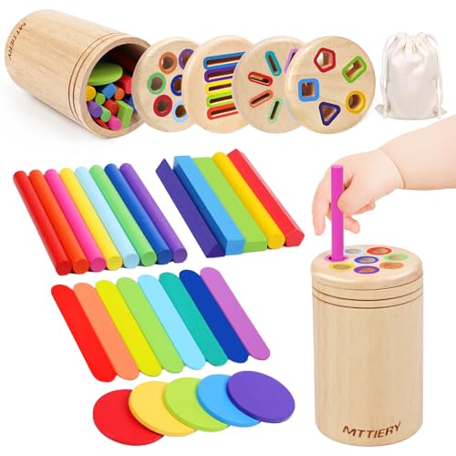 4 in 1 Montessori Toys for 2 3 4 Year Old, Wooden Color Sorting Toys for Toddlers 1-3, Preschool Learning Activities Fine Motor Matching Games, 18 Month Old Baby Boys Girls Gifts - color: 4 in 1