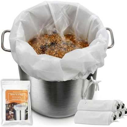 5 Pack BIAB Brewing Bag, 26" x 22", 250 Micron Reusable Fine Mesh Brew Bags with Reinforced Stitching & Drawstring, Heavy Duty Nylon Straining Bag for All Grain Home Brewing & Beer Wine Cider - size: 5Pack 26" X 22"