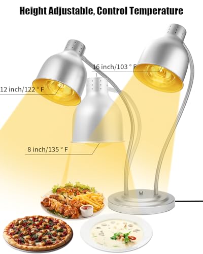 Food Heat Lamp, Heating Lamp with Flexible Arm, 250W Bulb x 3-5000 Hours Rated, Commercial Food Warmers for Buffet, Parties, Fast Food, (Sliver) - color: Sliver, size: Double-Head