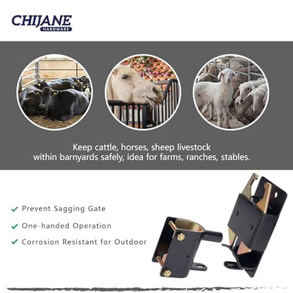 2 Way Lockable Gate Latch, Heavy Duty Farm Gate Latch, Two Way Livestock Cattle Gate Latch for Horse Corrals, Ranches, Fences, Stables，2 Pack