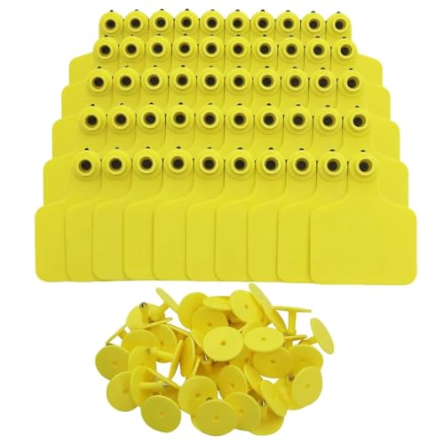 Ear Tags Blank 100pcs Livestock Large Plastic Cattle Tags with Numbers for Cows, Sheep, Goats Durable Farm Animal Identification Ear Tag(Yellow,75x60mm(2.95x2.36)) - color: Yellow, size: 75x60mm(2.95x2.36")