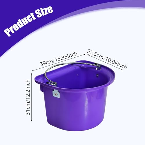 predolo Horse Feeder Feed Bucket Wear Resistant Sturdy PP Metal Ergonomic Handle Easy to Carry Suitable for Equestrian Stable Outdoor barn Livestock Care, Purple - color: Purple