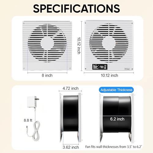 8" Room to Room Fan with Remote, 320CFM Through Wall Air Transfer Fan with Temperature Control, Reversible Airflow Design, 10 Speeds, Quiet Balance Exhaust Vent for Bedroom, Laundry,Kitchen - color: 1PCS