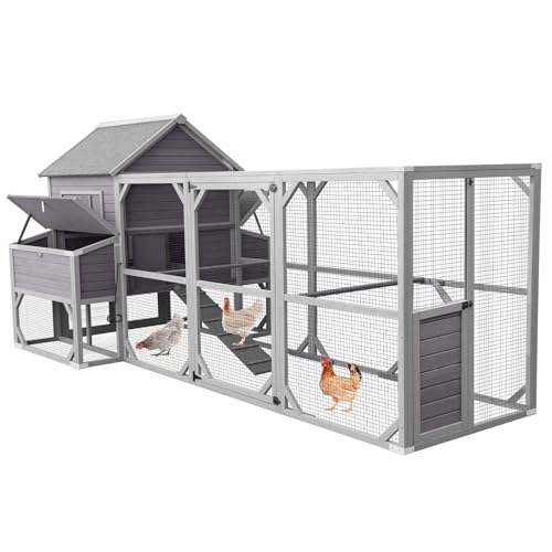 Aivituvin Chicken Coop Extra Large for 10-15 Chickens Wooden Hen House Outdoor with Wheels 55ft² Poultry Cage with Run, 6 Nesting Boxes - size: 136.8"L x 62.5"W x 62.2"H