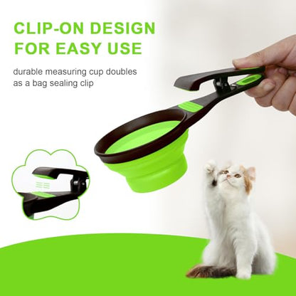 Collapsible Silicone Dog Food Scoop Foldable Pet Food Measuring Cup with Bag Clip 3 in 1 Multi-Function Silicone Dog Food Scooper (Green, Small) - color: Green, size: Small