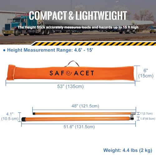 15 ft Height Stick for Semi Trucks, Telesopic Load Height Measuring Sticks with Portable Bag & Folding Cross Pole, Heavy Duty Haul Carrier Essential Tool for Oversize Trailer, Car Haulers