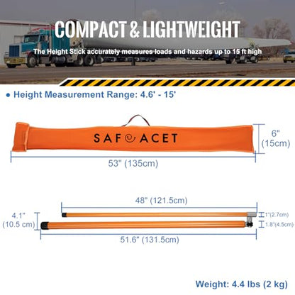 15 ft Height Stick for Semi Trucks, Telesopic Load Height Measuring Sticks with Portable Bag & Folding Cross Pole, Heavy Duty Haul Carrier Essential Tool for Oversize Trailer, Car Haulers