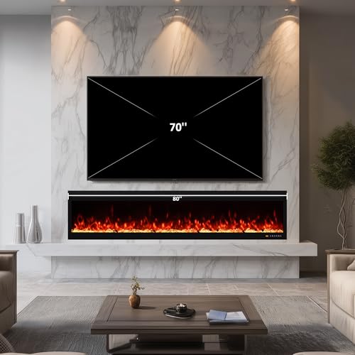 80 Inch Ultra-Thin WiFi Electric Fireplace, App/Remote Control,13X13 Flame Color Combinations, 9H Timer & Thermostat & Low Noise, Log & Crystal, 750W/1500W Fireplace Heater, Black - size: 80 Inch WiFi