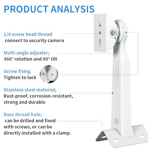 ZT-NET Security Camera Mount Corner Pole Mounting Bracket | Heavy-Duty Adjustable Holder for CCTV Cameras Installation Indoor and Outdoor Iron, White