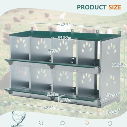 Galvanized Steel Chicken Nesting Box for Hens – Wall-Mounted Poultry Egg Laying Box with Ventilated Design and Roll-Out Bottom (8-Hole,Green) - color: 8-Hole,Green