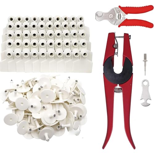 MINYULUA 100 Pieces Blank Livestock Ear Tags with Animal Ear Tag Applicator Professional Pig Ear Earring Kit Cattle Cow Sheep Dog Hog Identification Card Tags