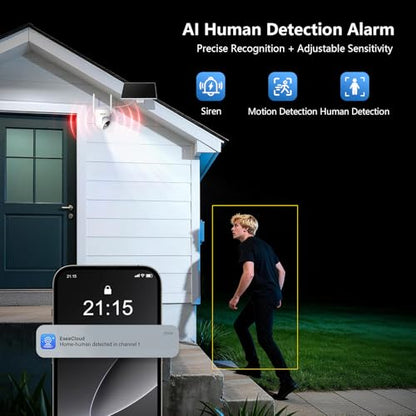 4G LTE Cellular Security Camera No WiFi Needed, Solar Powered Outdoor Security Camera with 2.5K Color Night Vision, PIR Motion Detection, Two-Way Audio, 350° PTZ, for Farm Barn Jobsite Cabin Remote