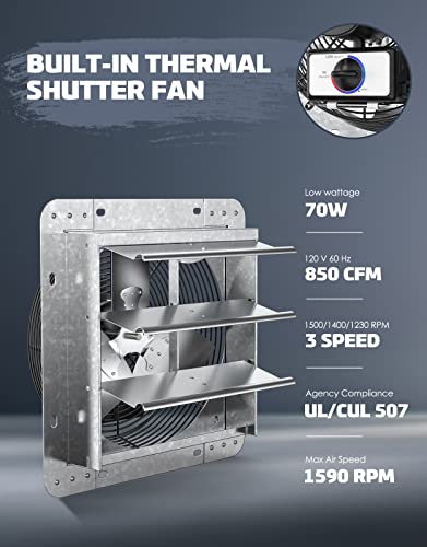 iLiving ILG8SF10V-T, 10 inch Shutter Exhaust Attic Garage Grow, Ventilation Fan with 3 Speed Thermostat 6 Foot Long 3 Plugs Cord, 10" - Variable, 600 CFM, 900 SQF Coverage Area, Silver - style: 3-Speed With Built-in Thermostat
