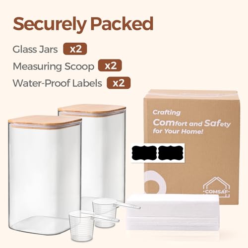 ComSaf 1.2 Gallon Wide Mouth Flour Sugar Storage Containers 2 Pcs, 4.6 Qt Glass Storage Containers with Lids, Large Pantry Glass Jar with Lid, Big Jars for Rice, Flour, Sugar, Cereal, Cookie, Coffee - color: 4.6Qt-Square-2Pack